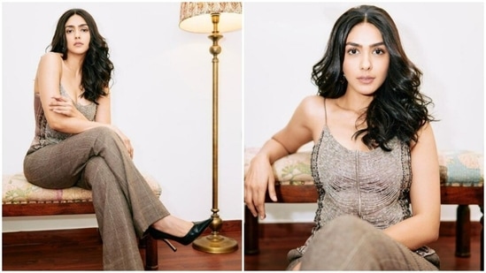 Mrunal Thakur’s latest film Jersey released on April 22. The actor was present for the screening of the film the previous night in a stunning attire. Mrunal, who is sharing the screen with Shahid Kapoor in the film, shared a slew of pictures of her look from the screening night and it is making us scurry to take notes of fashion.(Instagram/@mrunalthakur)