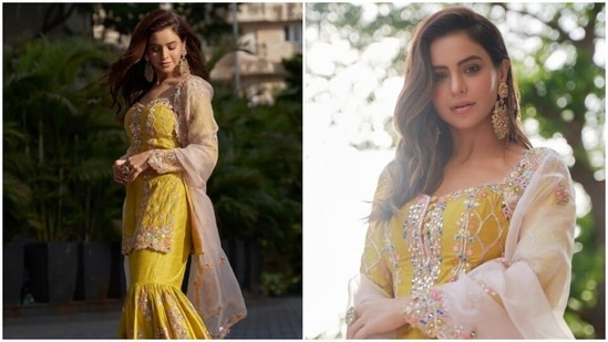Aamna Sharif’s fashion game is getting better by the day. The actor keeps making her fans drool with stunning pictures of herself from her well-dressed diaries. A day back, Aamna shared yet another set of pictures of herself and slayed ethnic fashion goals as she looked like a perfect Punjabi kudi in a sharara set.(Instagram/@aamnasharifofficial)