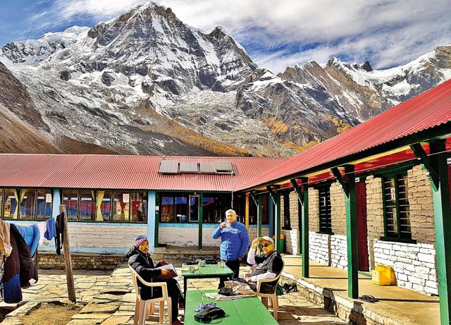 Tea at the ABC guesthouse with Annapurna South in the background