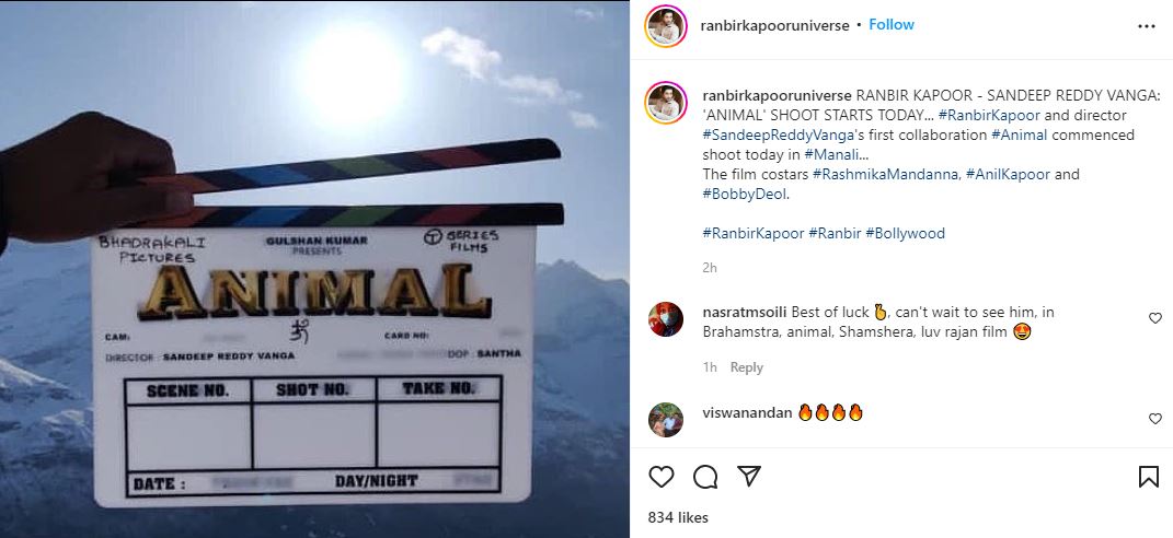 Animal is being shot in Manali.
