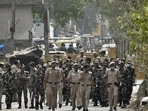Delhi Police patrolling in northwest Delhi's Jahangirpuri area following clashes. (HT File Photo/Sanjeev Verma)