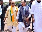 Bellary, Apr 17 (ANI): Bharatiya Janata Party (BJP) National President JP Nadda with Karnataka Chief Minister Basavaraj S Bommai and other dignitaries as he arrives at Jindal Airport, Touranagallu (Karnataka), in Bellary on Sunday. (ANI Photo) (ANI) Bellary, Apr 17 (ANI): Bharatiya Janata Party (BJP) National President JP Nadda with Karnataka Chief Minister Basavaraj S Bommai and other dignitaries as he arrives at Jindal Airport, Touranagallu (Karnataka), in Bellary on Sunday. (ANI Photo) (ANI)