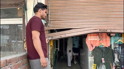 Owner of the ready-made garment store in Ludhiana targeted by the gang of burglars. (Harvinder Singh/HT)