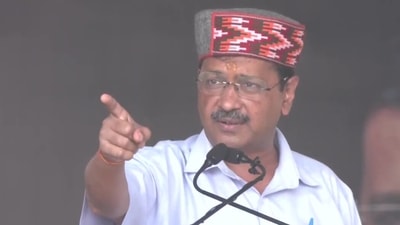 Delhi chief minister and Aam Aadmi Party convenor Arvind Kejriwal addresses a rally in Himachal Pradesh's Kangra on Saturday. (Twitter/ANI)