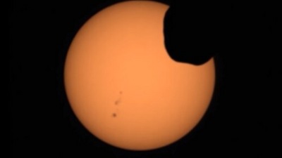 The image, taken from the viral Instagram video by Nasa, showcases solar eclipse on Mars. (Instagram/@nasa)