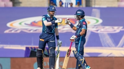 Hardik Pandya and Wriddhiman Saha of Gujarat Titans during T20 cricket match 35 of the Indian Premier League 2022 (PTI) Hardik Pandya and Wriddhiman Saha of Gujarat Titans during T20 cricket match 35 of the Indian Premier League 2022 (PTI)