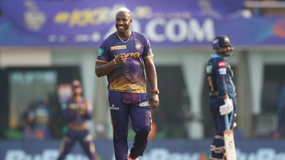 Andre Russell of the Kolkata Knight Riders celebrates the wicket of Lockie Ferguson of Gujarat Titans during IPL 2022 game (PTI) Andre Russell of the Kolkata Knight Riders celebrates the wicket of Lockie Ferguson of Gujarat Titans during IPL 2022 game (PTI)