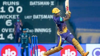 Andre Russell of Kolkata Knight Riders plays a shot during T20 cricket match 35 of the Indian Premier League 2022 (PTI) Andre Russell of Kolkata Knight Riders plays a shot during T20 cricket match 35 of the Indian Premier League 2022 (PTI)