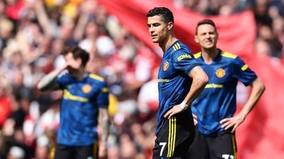 Cristiano Ronaldo reacts after Arsenal's Granit Xhaka scores their third goal (REUTERS)