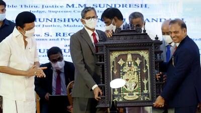 Chennai: Chief Justice of India N V Ramana with Tamil Nadu chief minister M K Stalin, during an event to inaugurate new buildings for the state judiciary (PTI)