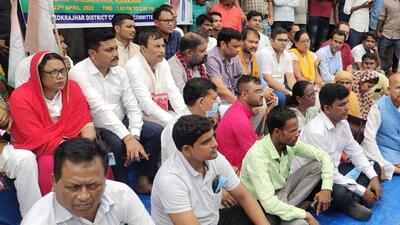 The Congress leaders and workers staged a protest in Kokrajhar in Assam on Friday seeking Gujarat MLA Jignesh Mevani’s release. Photo: Sourced The Congress leaders and workers staged a protest in Kokrajhar in Assam on Friday seeking Gujarat MLA Jignesh Mevani’s release. Photo: Sourced