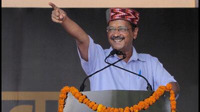 Delhi Chief Minister and AAP chief Arvind Kejriwal speaks during a public rally in Chambi in Kangra district of Himachal on Saturday, April 23, 2022. (PTI)