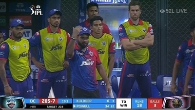 Rishabh Pant signalling DC batters to return to dugout after debatable umpiring call (Screengrab/IPL) Rishabh Pant signalling DC batters to return to dugout after debatable umpiring call (Screengrab/IPL)