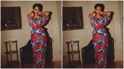 Sobhita’s pictures from her fashion diaries never fail to make us drool. A few days back, Sobhita decked up in a multicoloured block printed gown from the shelves of Saaksha and Kinni. (Instagram/@sobhitad)