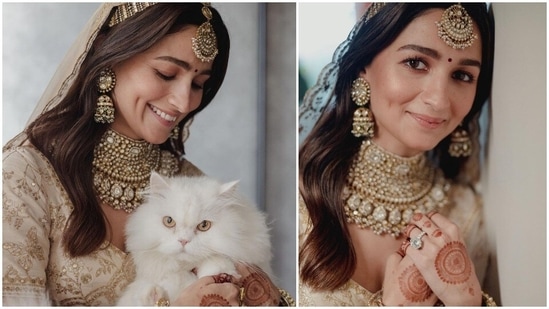 Alia Bhatt gave brides-to-be a reason to ditch traditional red lehengas with her iconic ivory Sabyasachi wedding lehenga. Her wedding pictures are still surfacing on social media and there are no reasons to not. The Brahmastra actor did not have a maid of honor but made her pet Edward, who has featured in several pictures of hers, her 'cat of honour.' Alia took to her social media to share some unseen portraits from the wedding that will leave you mesmerised.(Instagram/@aliaabhatt)