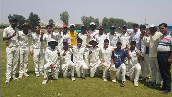 Ludhiana U-23 team after defeating Kapurthala inter-district cricket tournament at GRD Ground in Ludhiana. (HT PHOTO)