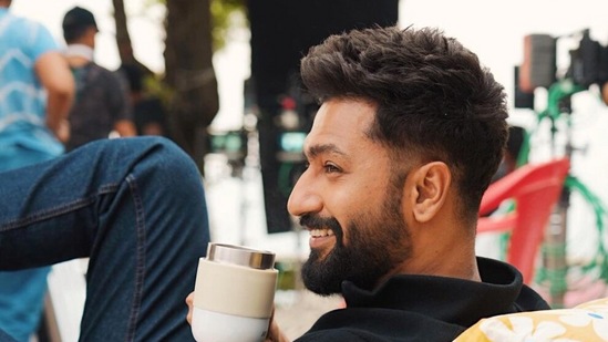Vicky Kaushal shared this photo of himself sipping his fifth cup of coffee.