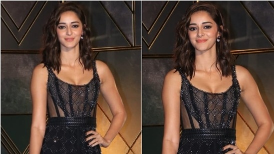Ananya Panday was earlier spotted at Apoorva Mehta's birthday in see-through shimmery bold black dress.(HT Photo/Varinder Chawla)