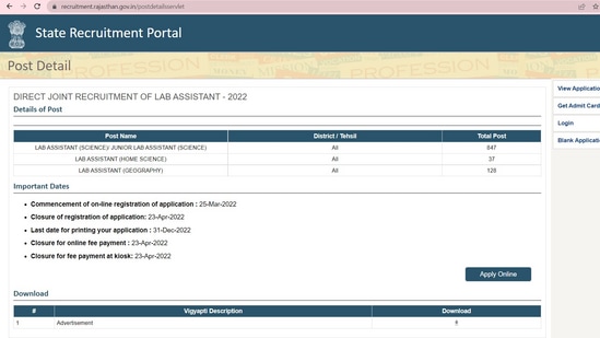 RSMSSB Lab Assistant recruitment: Last date to apply for 1012 vacancies