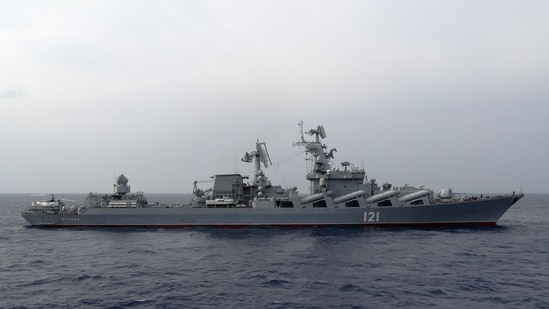 Russia said on Friday, April 22, 2022 that one crew member died and 27 went missing after the Moskva missile cruiser sank last week. (Photo by Max DELANY/AFP)
