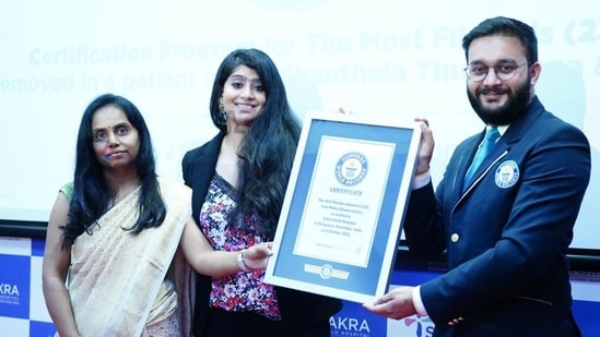 Bengaluru patient, Ritika Sharma, sets a new Guinness World Record for the most fibroids removed from her uterus. Dr. Shanthala Thuppana the operating surgeon removed 236 Uterine Fibroids