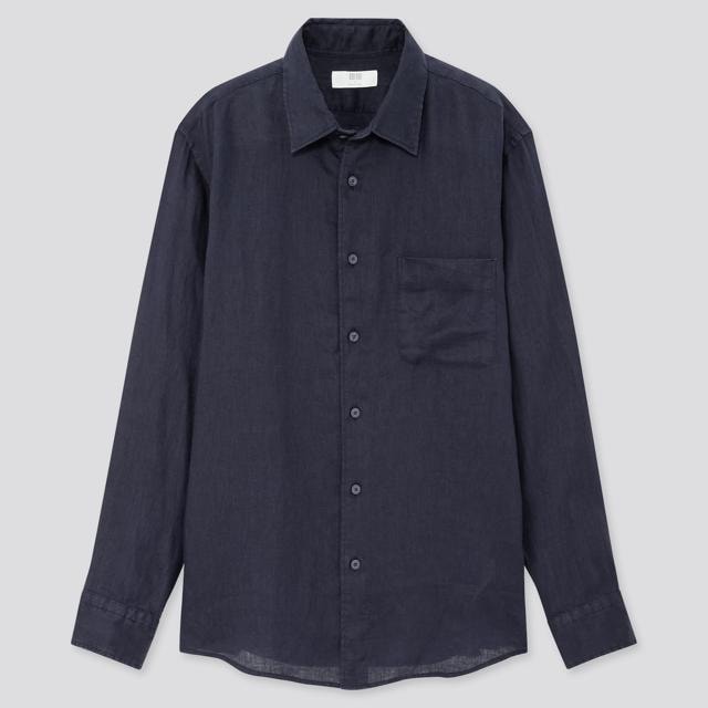 The high-quality linen shirt from UNIQLO has a regular collar and a French front, making it ideal for summer and to wear from day to evening The high-quality linen shirt from UNIQLO has a regular collar and a French front, making it ideal for summer and to wear from day to evening