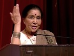 Singer Asha Bhosle during the Master Mangeshkar Awards ceremony in Mumbai on Sunday. (ANI) Singer Asha Bhosle during the Master Mangeshkar Awards ceremony in Mumbai on Sunday. (ANI)