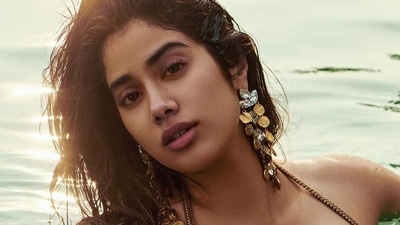 The pictures featured Janhvi donning a halter-neck crop top that came in rust gold colour and with a layered detail along with delicate straps and a plunging neckline to raise the hotness quotient.&nbsp; (Instagram/spacemuffin27)