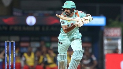 KL Rahul, captain of Lucknow Super Giants plays a shot (IPL)