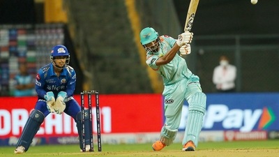 Rahul played almost a one-hand show, with the next best score from LSG being a run-a-ball 22 from Manish Pandey (PTI) Rahul played almost a one-hand show, with the next best score from LSG being a run-a-ball 22 from Manish Pandey (PTI)