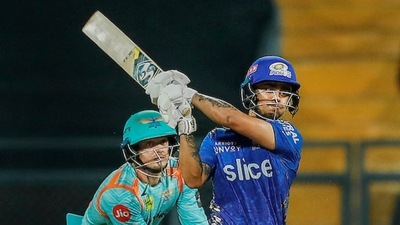 Ishan Kishan, on the other hand, struggled to get bat to ball, eventually falling after making a 20-ball 8. (PTI) Ishan Kishan, on the other hand, struggled to get bat to ball, eventually falling after making a 20-ball 8. (PTI)