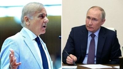 File photo of Pakistan Prime Minister Shehbaz Sharif and Russian President Vladimir Putin.