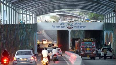A view of the Ashram Chowk Underpass after the inauguration on Sunday. (Arvind Yadav/HT photo) A view of the Ashram Chowk Underpass after the inauguration on Sunday. (Arvind Yadav/HT photo)