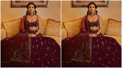 In a neck choker with pearls and earrings from the shelves of Ishhaara, Sonal aptly accessorised her bridal look. (Instagram/@sonalchauhan)