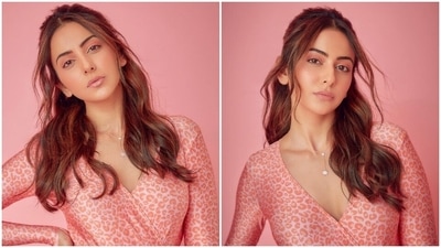 Rakul Preet channels 'Pink Panther' energy in printed bodysuit and flared pants for Runway 34 promotions: Check out pics (Instagram/@rakulpreet) Rakul Preet channels 'Pink Panther' energy in printed bodysuit and flared pants for Runway 34 promotions: Check out pics (Instagram/@rakulpreet)