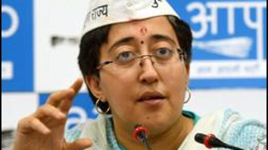 New Delhi, India - May 6, 2019: Aam Aadmi Party (AAP) Lok Sabha candidates Atishi Marlena (East Delhi parliamentary constituency) and Pankaj Gupta (Chandni Chowk constituency) seen during the declaration of their respective constituency manifestoes, at AAP party office, ITO, in New Delhi, India, on Monday, May 6, 2019. (Photo by Amal KS/ Hindustan Times) (Amal KS/HT PHOTO)