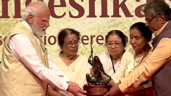 PM Modi honoured with first Lata Deenanath Mangeshkar Award (ANI)