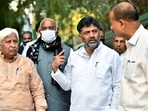 DK Shivakumar slammed Karnataka Chief Minister Basavaraj Bommai for allegedly misleading people over the police sub-inspector (PSI) recruitment scam. (ANI Photo) DK Shivakumar slammed Karnataka Chief Minister Basavaraj Bommai for allegedly misleading people over the police sub-inspector (PSI) recruitment scam. (ANI Photo)