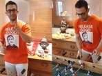 Aamir Khan playing foosball in a new video. Aamir Khan playing foosball in a new video.