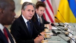 O secretário de Estado dos EUA, Antony Blinken, durante uma reunião no Departamento de Estado, em meio à invasão da Ucrânia pela Rússia, em Washington, EUA.
