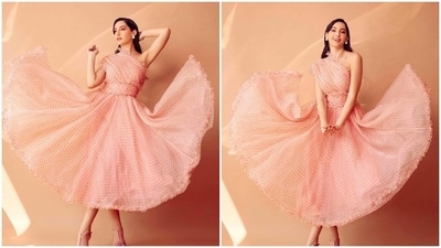 To the launch event of Dance Deewane Junior, Nora Fatehi donned a pretty pink one-shoulder organza dress by the designer duo Gauri &amp; Nainika. (Instagram/@norafatehi)