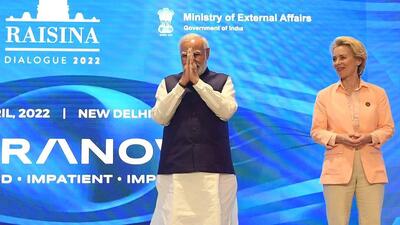 Prime Minister Narendra Modi with European Commission Ursula von der Leyen during the Raisina Dialogue 2022 in New Delhi (Twitter/narendramodi) Prime Minister Narendra Modi with European Commission Ursula von der Leyen during the Raisina Dialogue 2022 in New Delhi (Twitter/narendramodi)