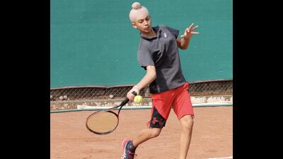 Sixth seed Haralam Singh in action at the AITA National Rankings Championship in Zirakpur. (HT Photo)