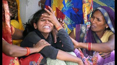 Family members and relatives mourn after five members of a family found dead inside their home, at Khevrajpur village, near Prayagraj on Saturday. (ANI Photo) Family members and relatives mourn after five members of a family found dead inside their home, at Khevrajpur village, near Prayagraj on Saturday. (ANI Photo)