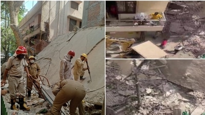 Rescue personnel clearing debris from the collapse site in Delhi's Satya Niketan. (Twitter/ANI) Rescue personnel clearing debris from the collapse site in Delhi's Satya Niketan. (Twitter/ANI)