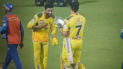 Ravindra Jadeja and MS Dhoni (Twitter) Ravindra Jadeja and MS Dhoni (Twitter)