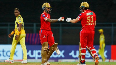 Shikhar Dhawan and Jonny Bairstow of Punjab Kings against Chennai Super Kings at the Wankhede Stadium (IPL) Shikhar Dhawan and Jonny Bairstow of Punjab Kings against Chennai Super Kings at the Wankhede Stadium (IPL)