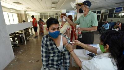 A person being vaccinated against Covid-19 at the District Hospital in Sector 30, Noida on Monday. (Sunil Ghosh/ HT) A person being vaccinated against Covid-19 at the District Hospital in Sector 30, Noida on Monday. (Sunil Ghosh/ HT)