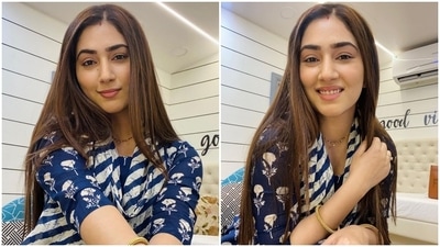 Disha Parmar has delighted her fans with another set of pictures that are all about her subtle elegance, and even her singer husband, Rahul Vaidya, cannot keep calm. On Sunday evening, the Bade Achhe Lagte Hain 2 actor posted pictures of herself dressed in a simple printed blue suit set. She smiled brightly in all the selfies and garnered praise from her followers. (Instagram/@dishaparmar) Disha Parmar has delighted her fans with another set of pictures that are all about her subtle elegance, and even her singer husband, Rahul Vaidya, cannot keep calm. On Sunday evening, the Bade Achhe Lagte Hain 2 actor posted pictures of herself dressed in a simple printed blue suit set. She smiled brightly in all the selfies and garnered praise from her followers. (Instagram/@dishaparmar)