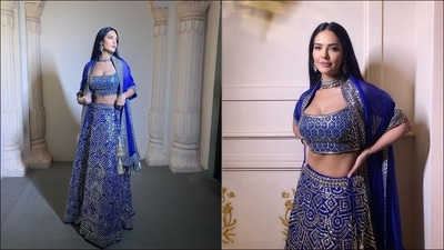 In another set of Instagram pictures, Esha Gupta was seen redefining elegance in an embellished blue lehenga set. (Instagram/egupta)